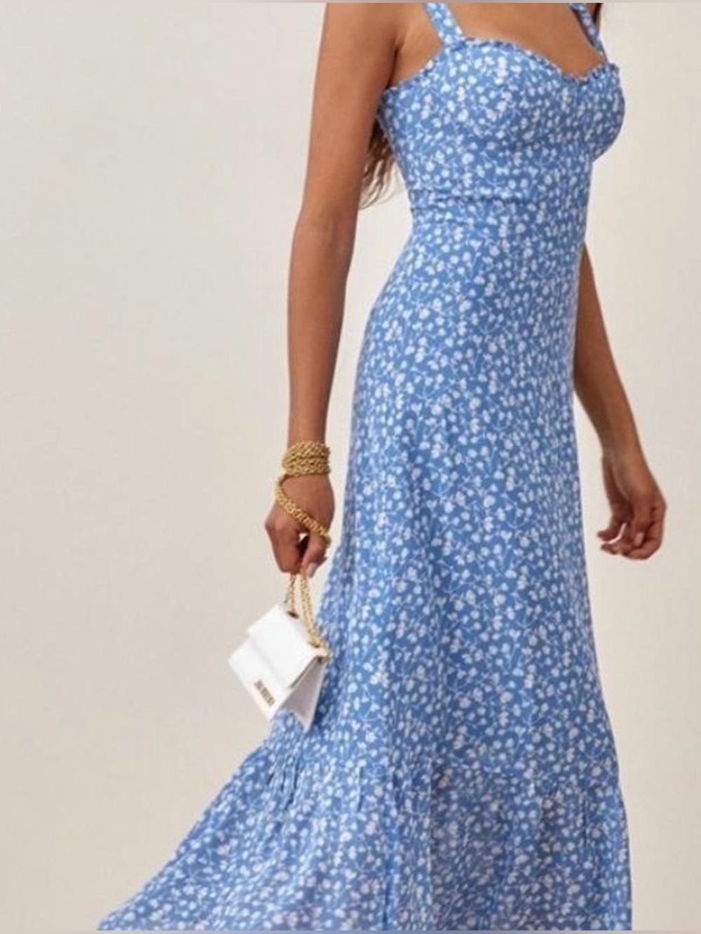 Reformation Nikita Blue Floral Midi Dress Sweetheart Tie Strap Size 4